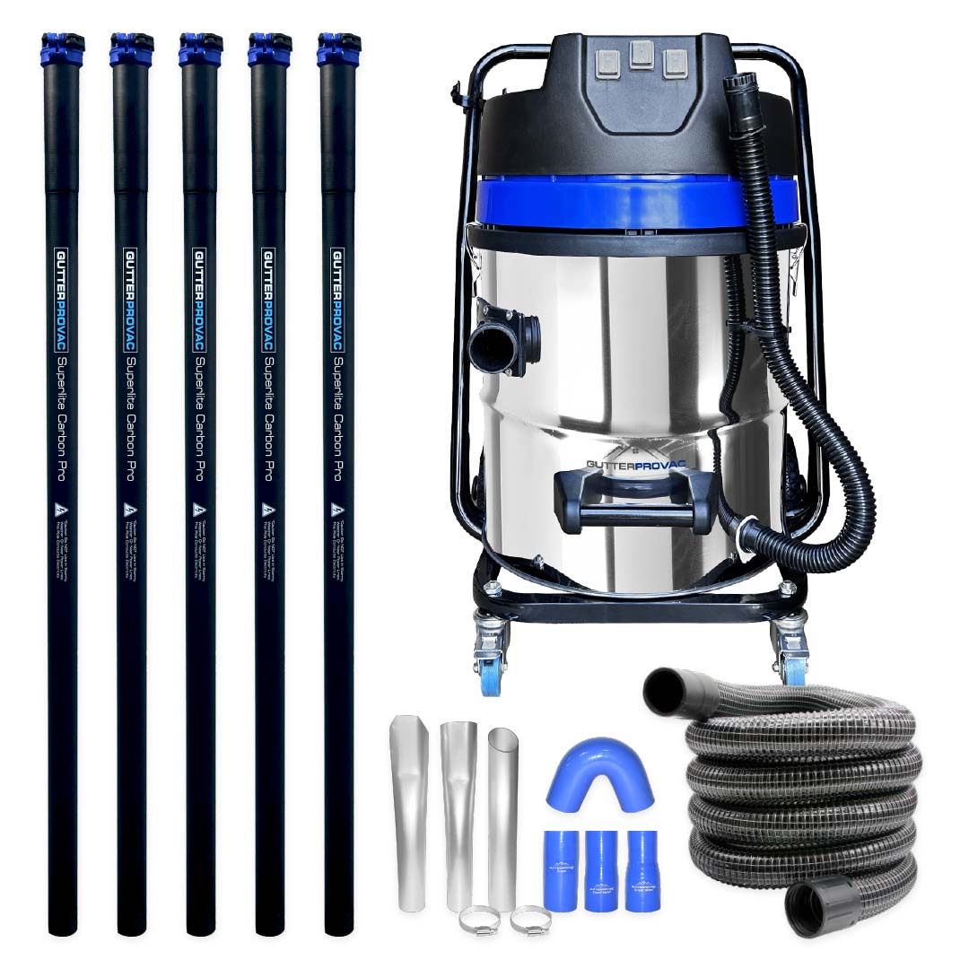 Gutter Vacuum Kit 16 Gallon Classic Cyclone Vacuum with 20 Foot Carbon Clamping Poles and 25 Foot Hose