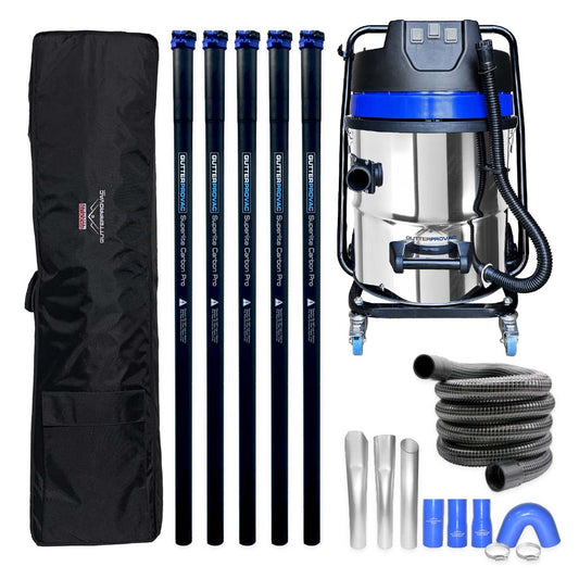 Gutter Vacuum Kit with 16 Gallon Classic Cyclone Vacuum, 20 Foot Carbon Clamping Gutter Poles, Pole Carry Bag and 15ft Hose