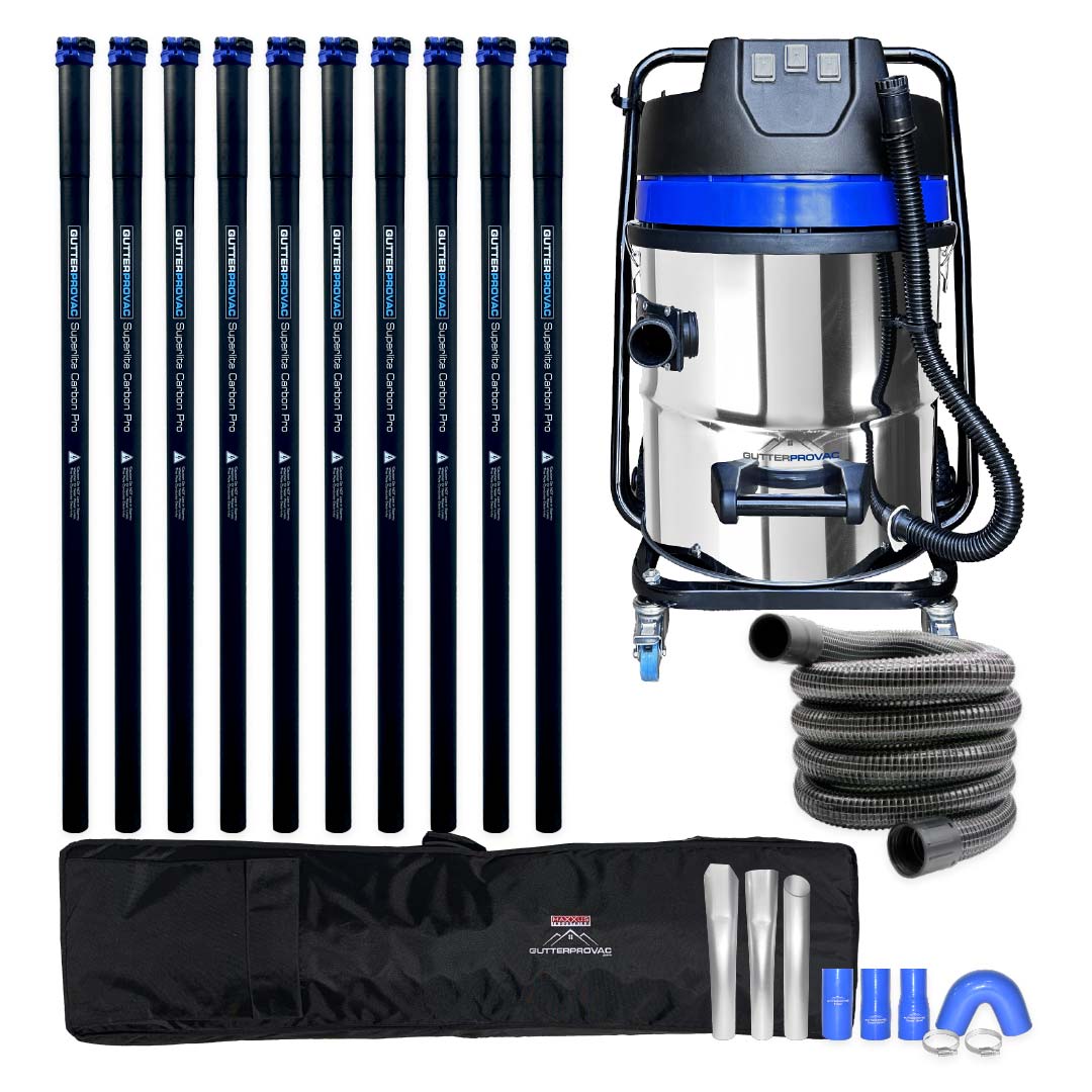 16 Gallon Classic Cyclone Gutter Vacuum Kit with 40 Foot (3 Story) Carbon Clamping Gutter Poles, Pole Carry Bag and 25ft Hose