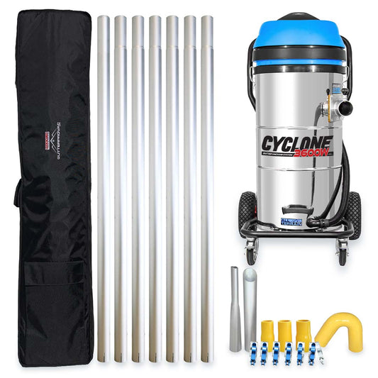 3600W Cyclone II Stainless Steel Gutter Vacuum - 27 Gallon Capacity with 28 foot Aluminum Poles and Storage Bag