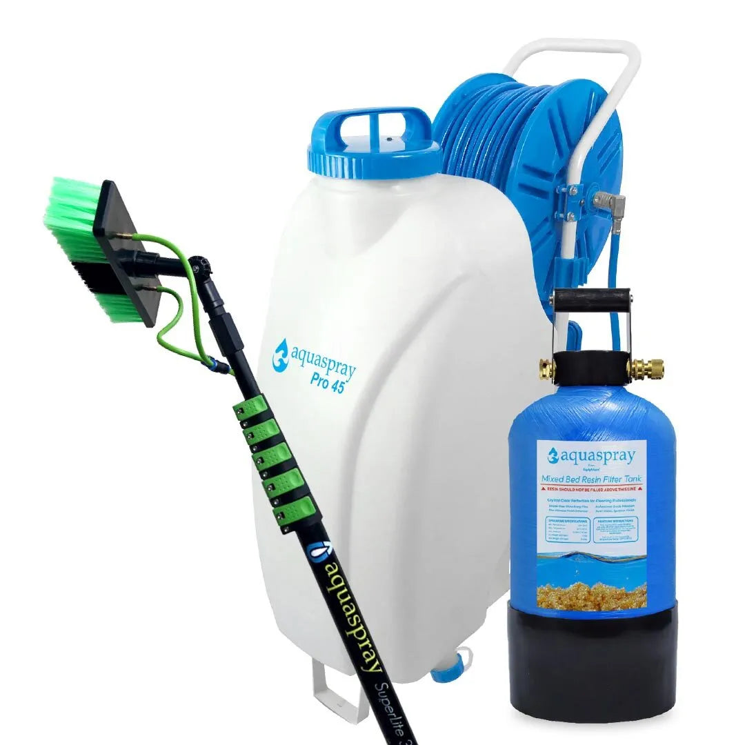 AquaSpray 12 Gallon Rolling Water Tank with Di Resin Tank and Waterfed Pole for Window and Solar Panel Cleaning