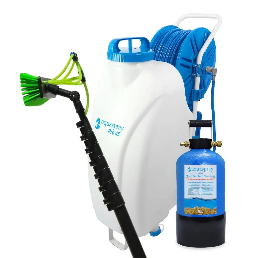 AquaSpray 12 Gallon Rolling Water Tank with Di Resin Tank and Waterfed Pole for Window and Solar Panel Cleaning