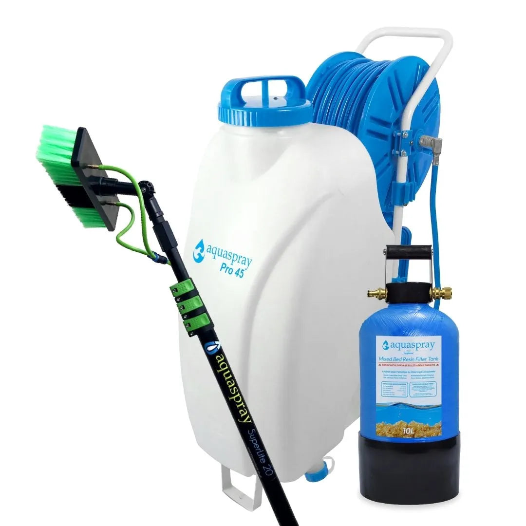 AquaSpray 12 Gallon Rolling Water Tank with Di Resin Tank and Waterfed Pole for Window and Solar Panel Cleaning