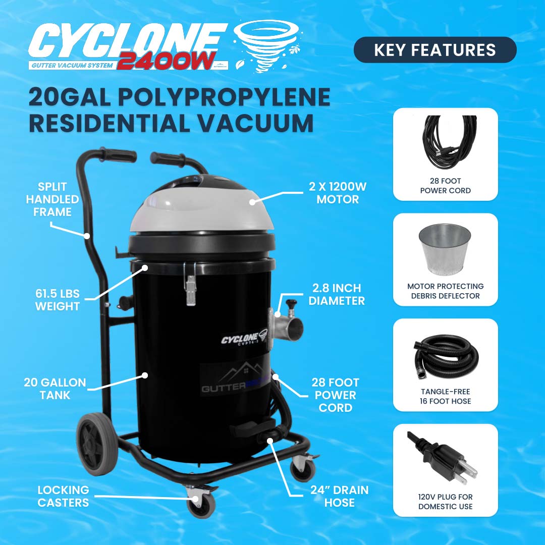 20 Gallon Domestic (120V) Gutter Vacuum Cyclone 2400W (Polypropylene)