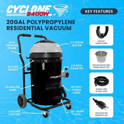 20 Gallon Domestic (120V) Gutter Vacuum Cyclone 2400W (Polypropylene)