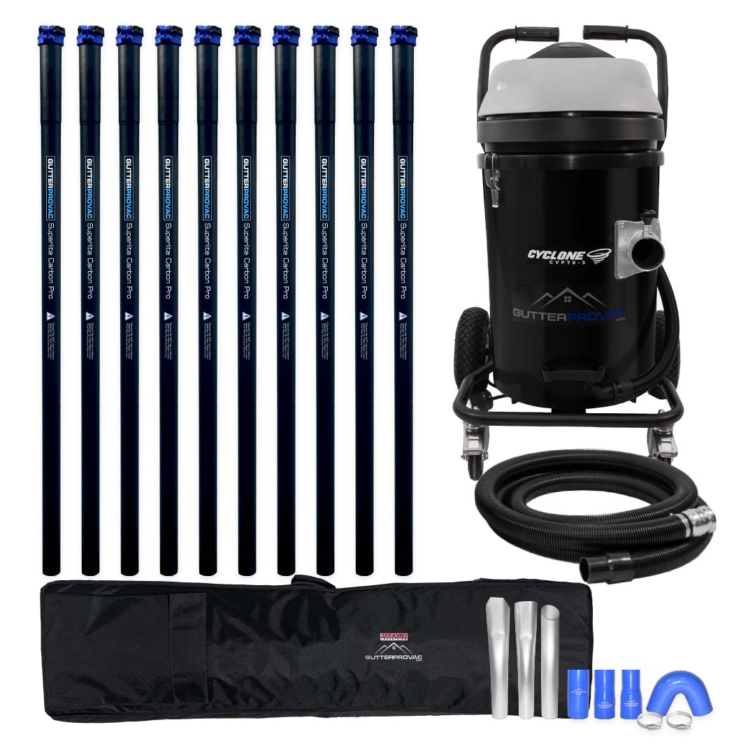 20 Gallon Cyclone II 3600W Polypropylene Gutter Vacuum with 40 Foot Carbon Fiber Clamping Poles and Bag