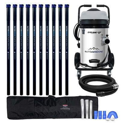 20 Gallon Cyclone II 3600W Stainless Steel Gutter Vacuum with 40 Foot Carbon Fiber Clamping Poles and Bag