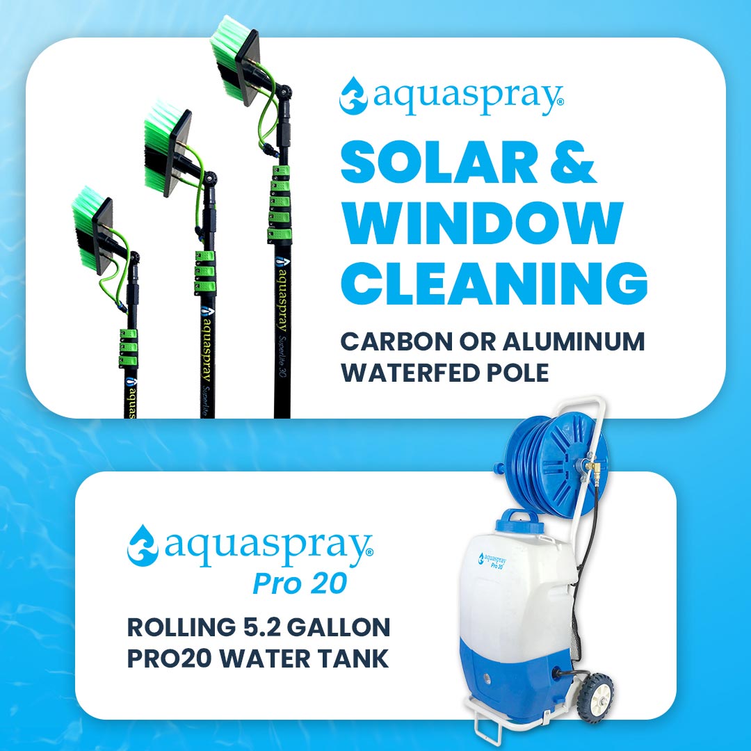 Window and Solar Panel Cleaning System: Rolling 5.2 Gallon Water Tank with Water Fed Pole