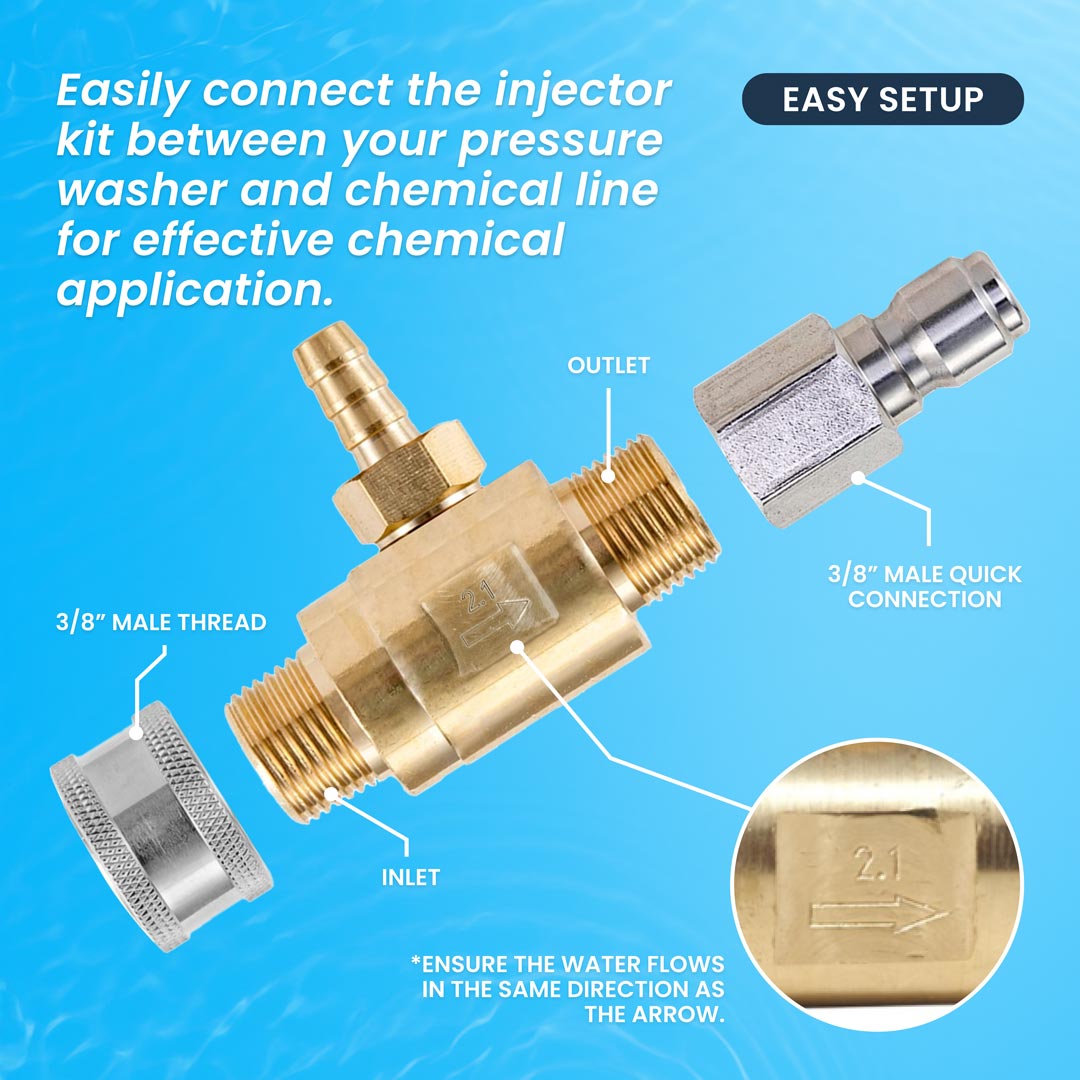 Downstream Chemical Injector Kit with 3ft Hose and Filter for Pressure Washers