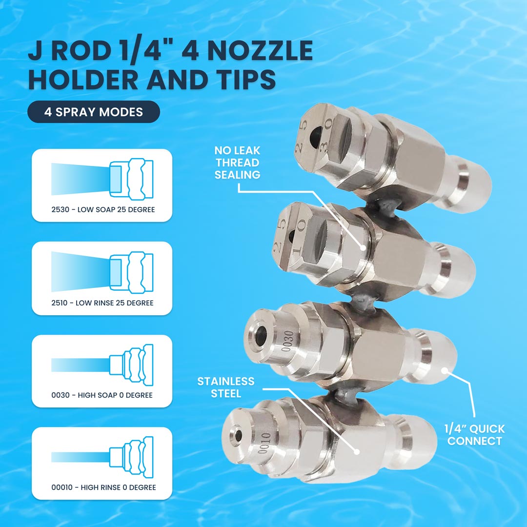 J Rod 1/4" 4 Nozzle Holder and Tips for 4GPM Pressure Washers