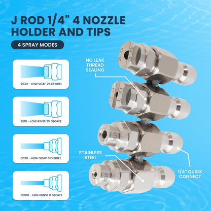 J Rod 1/4" 4 Nozzle Holder and Tips for 4GPM Pressure Washers