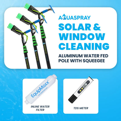 Aquaspray Telescopic Pole Kit with Double Gooseneck, Squeegee, Inline Water Filter, and TDS Meter