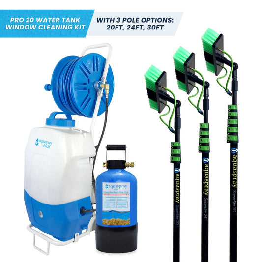 AquaSpray Rolling 5.2 Gallon Water Tank with DI Resin Tank and Waterfed Pole for Window and Solar Panel Cleaning
