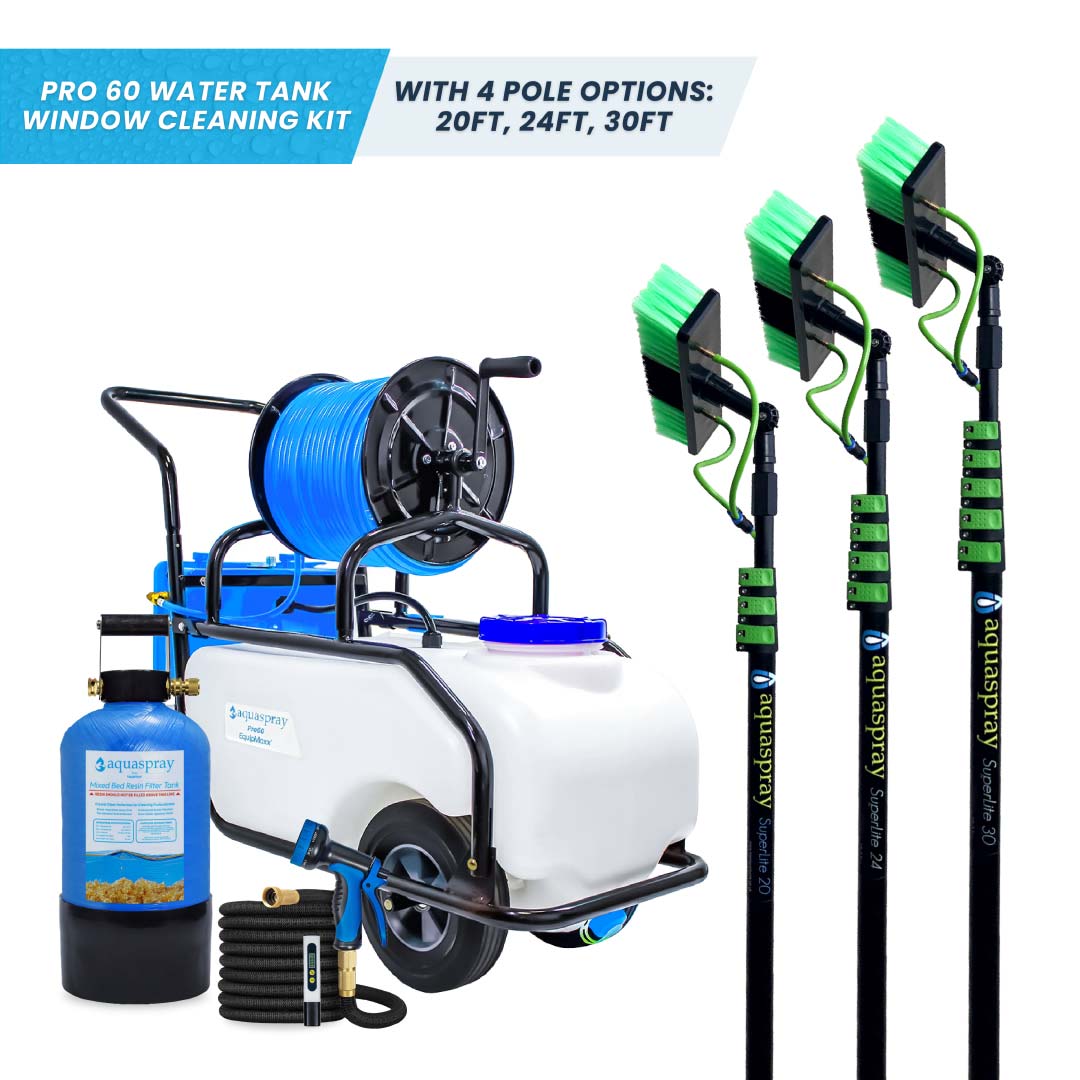 AquaSpray Rolling 16 Gallon Water Tank with DI Resin Tank and Waterfed Pole for Window and Solar Panel Cleaning