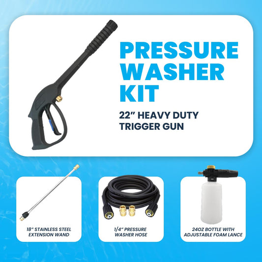 Pressure Washer Kit for Domestic Machines with 3000 PSI Hose, Trigger Gun, Extension Lance and Snow Foam Bottle