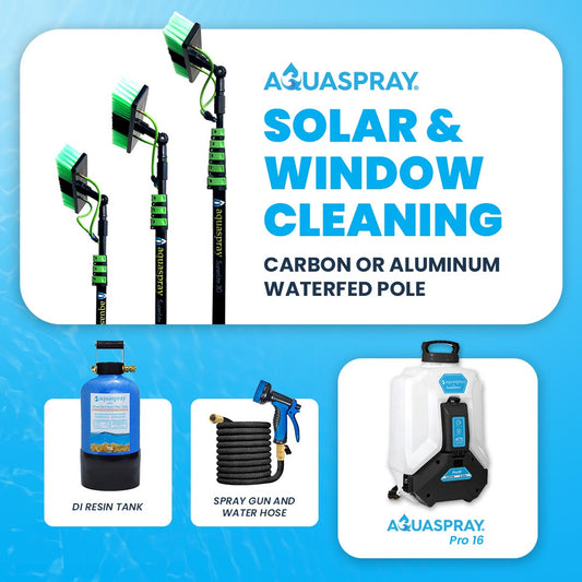 AquaSpray 4.2 Gallon Pro16 Backpack Water Tank & Pump, DI Resin Tank and Water fed Pole for Window and Solar Panel Cleaning