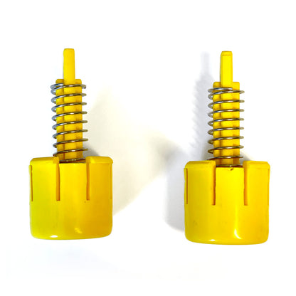 Replacement Buttons for Aqua Pro Vac top view of two yellow replacement buttons with visible springs.