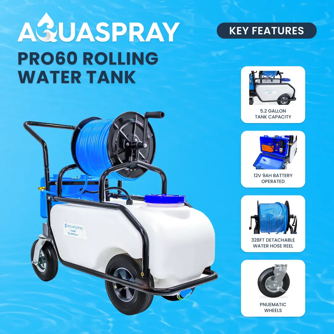 AquaSpray 16 Gallon Pro 60 Rolling Water Tank for Commercial Window and Solar Panel Cleaning