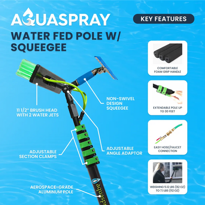 Aquaspray Telescopic Pole Kit with Double Gooseneck, Squeegee, Inline Water Filter, and TDS Meter