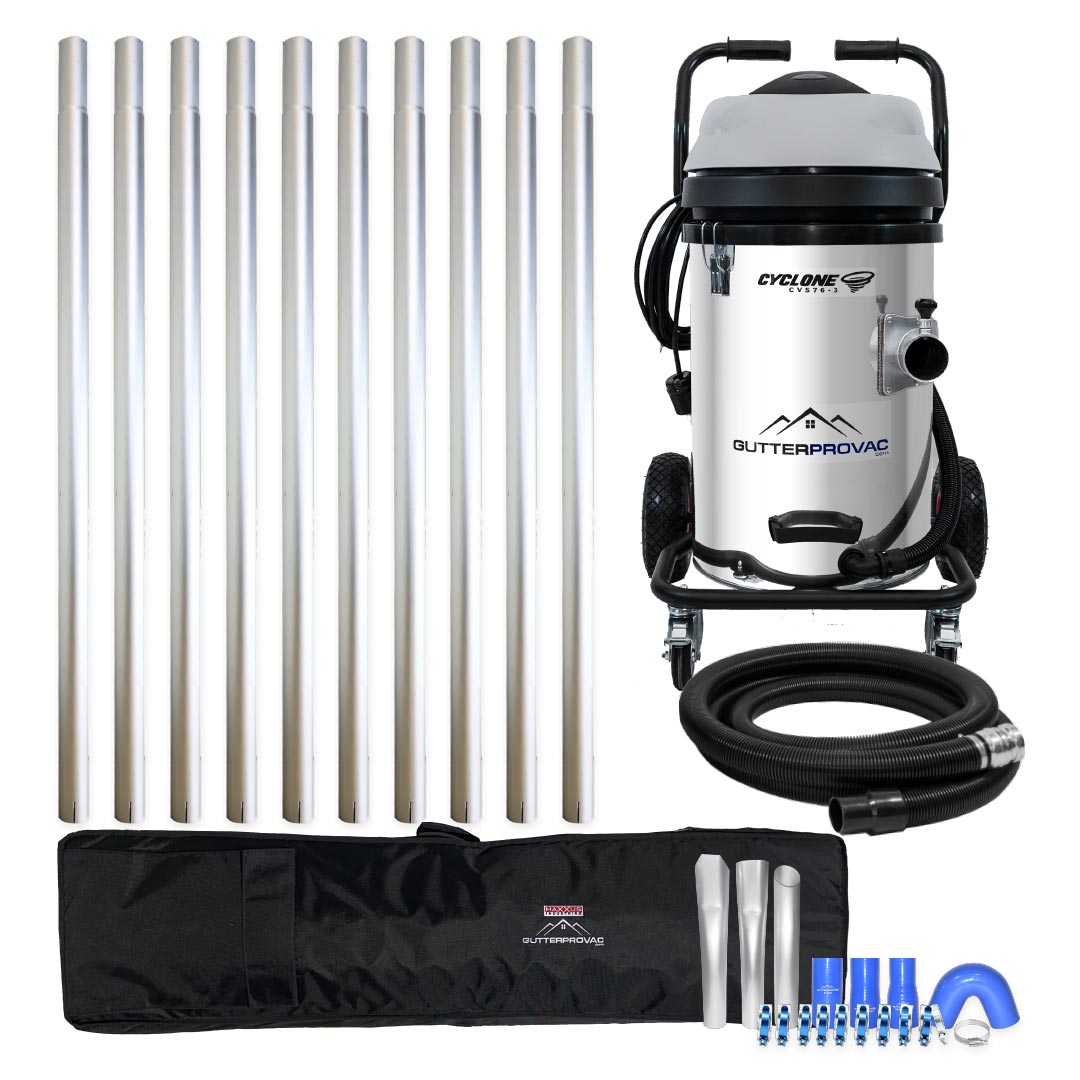 20 Gallon Cyclone II 3600W Stainless Steel Gutter Vacuum with 40 Foot Aluminum Poles and Bag